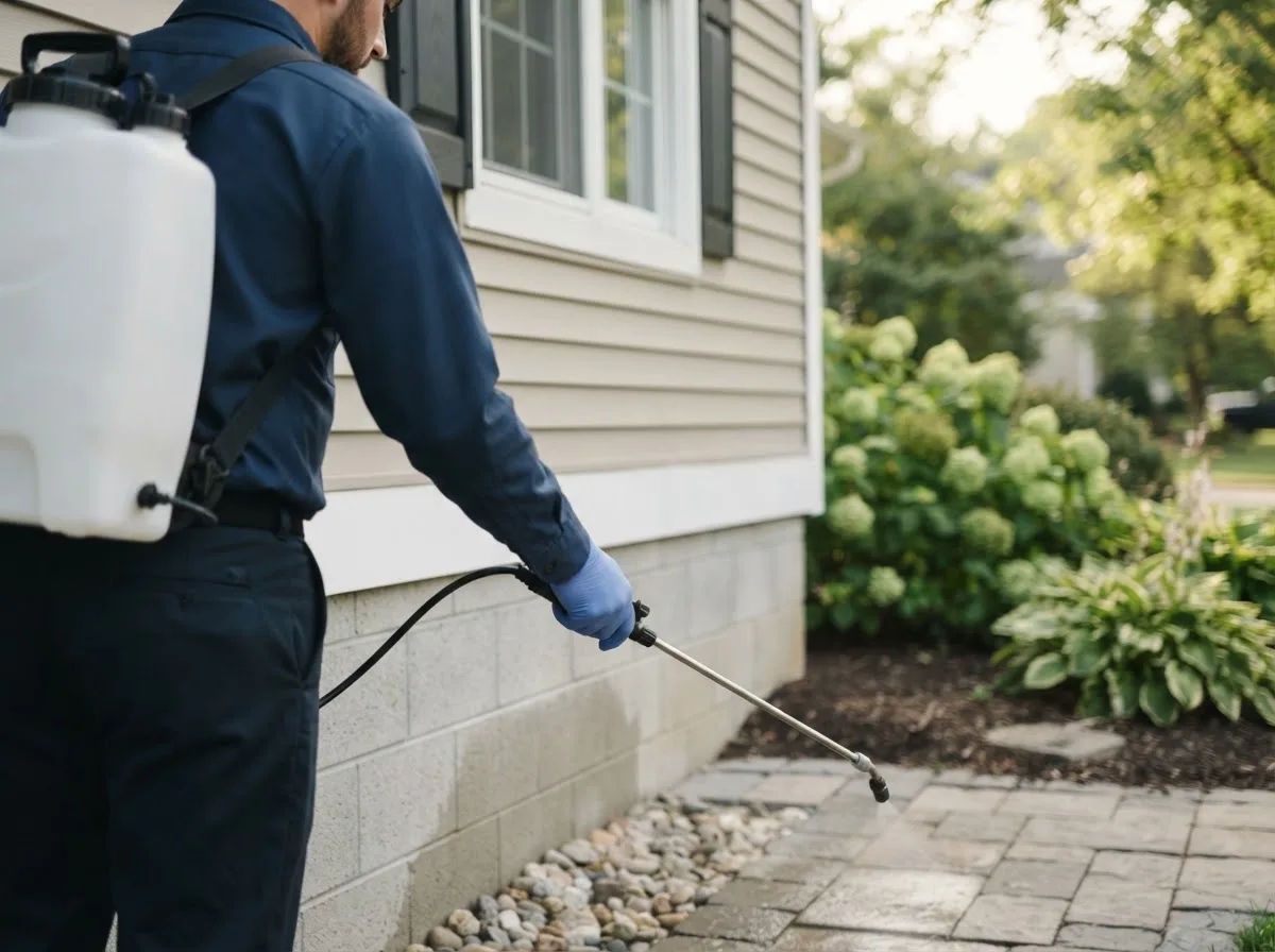 Pest control technician inspecting a home in Cheriton, VA